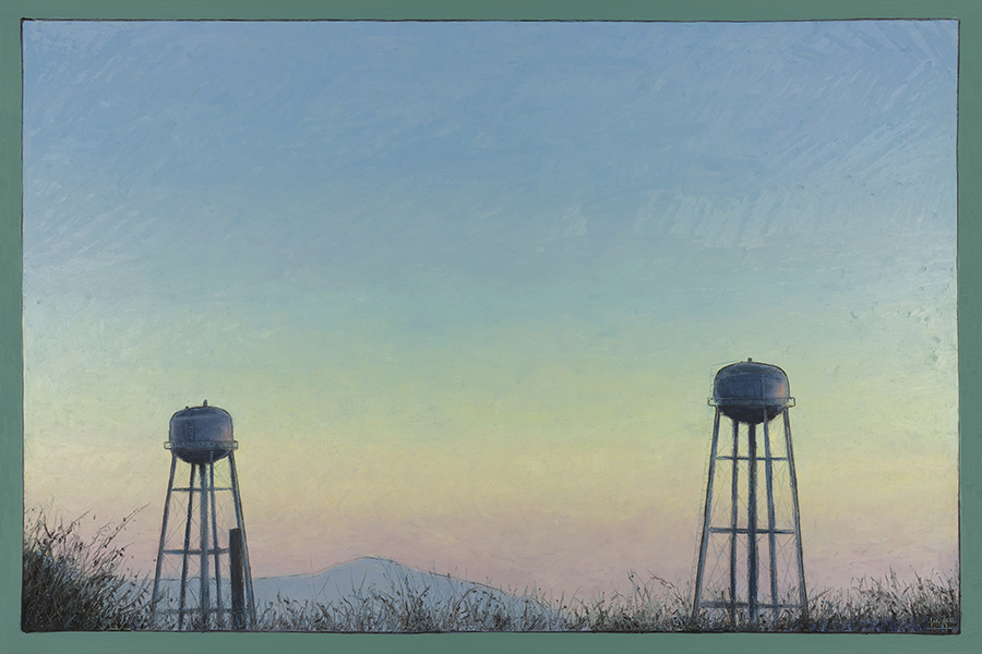 Shenandoah Water towers - Oil pastel painting by Harry Boardman
