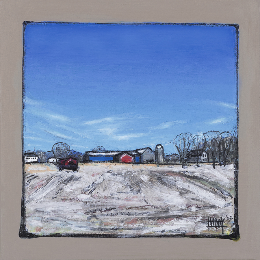 Winter Farm - Oil pastel painting by Harry Boardman