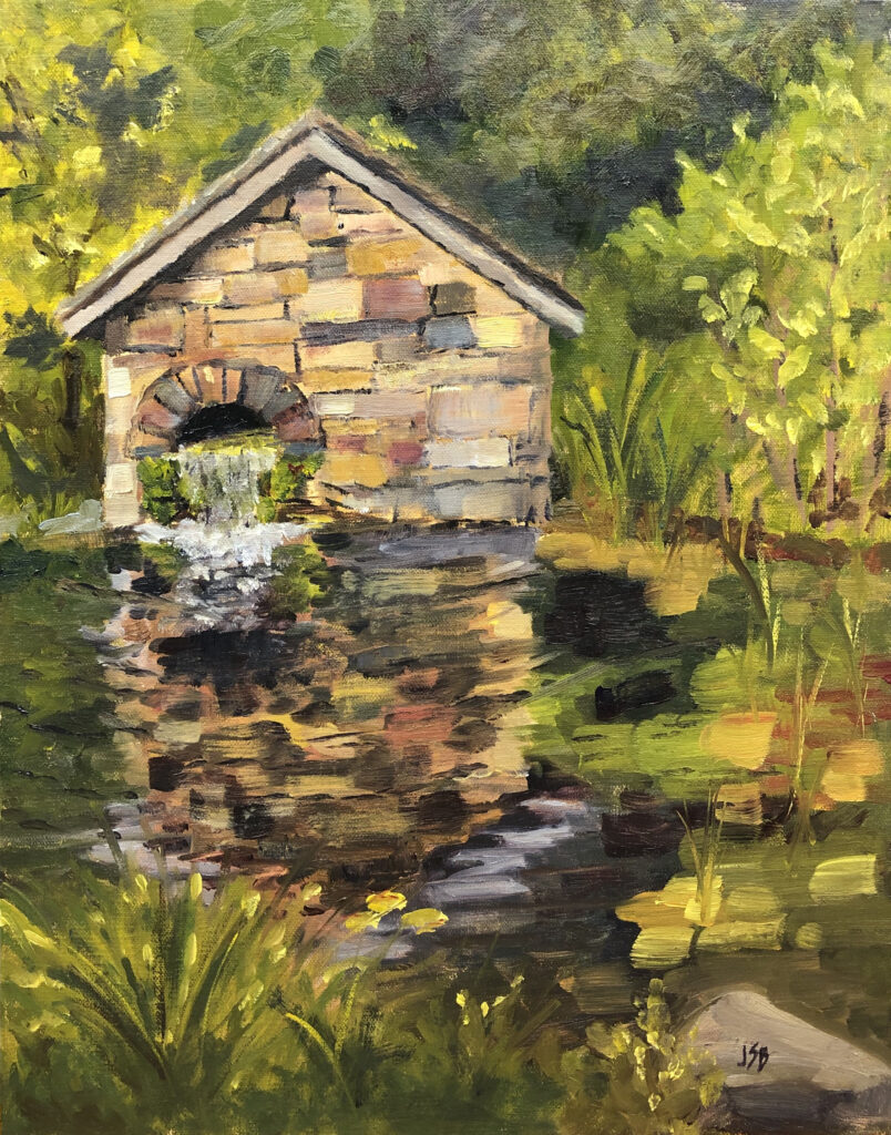 Jen Gorman Strawbridge painting of Bowman's Springhouse in oil