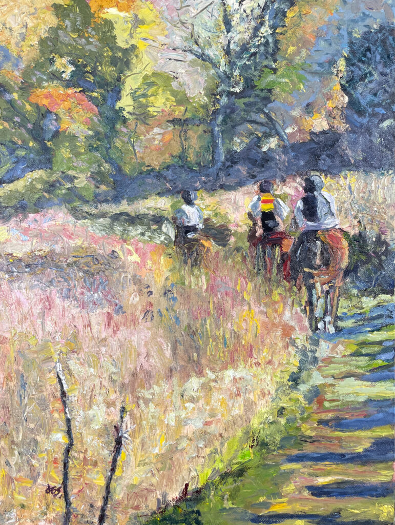 Jen Gorman-Strawbridge Riders in Kirkwood Preserve, Chester County oil painting